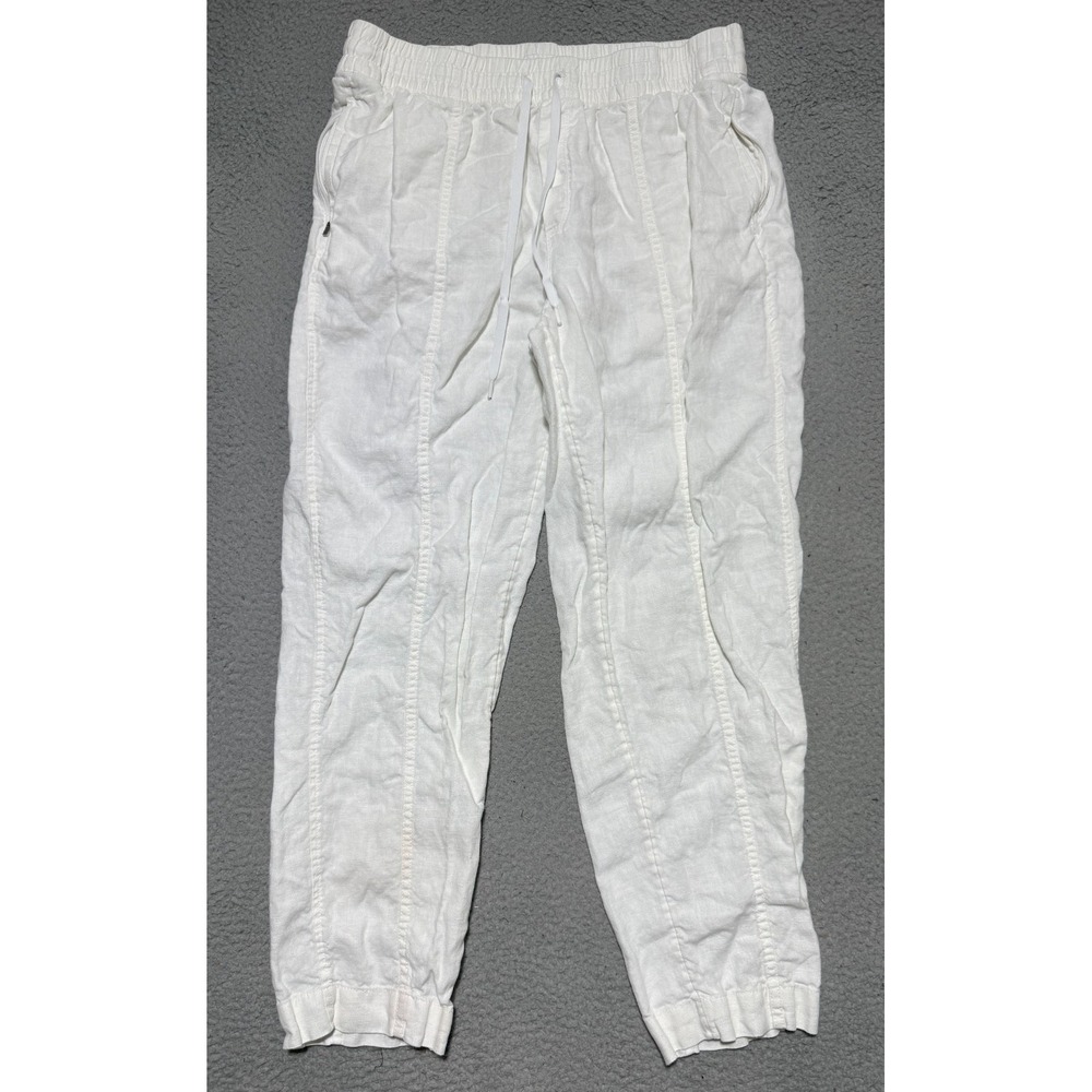 Athleta 100% Linen pull on pants tapered Size Large White